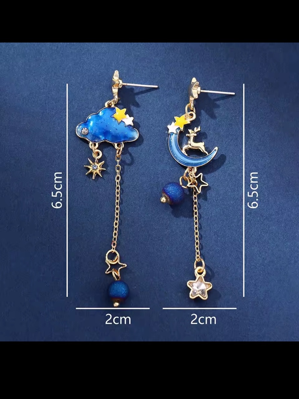 Gold-Tone Blue Cloud and Crescent Moon Drop Earrings - Picture 3 of 6